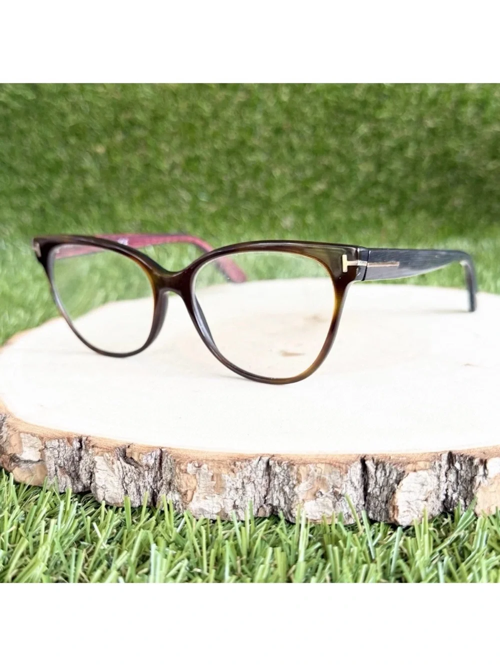 Tom Ford Eyeglasses Cat-Eye Frame TF5291 Havana Brown Green Red Stripe 55-16-140
